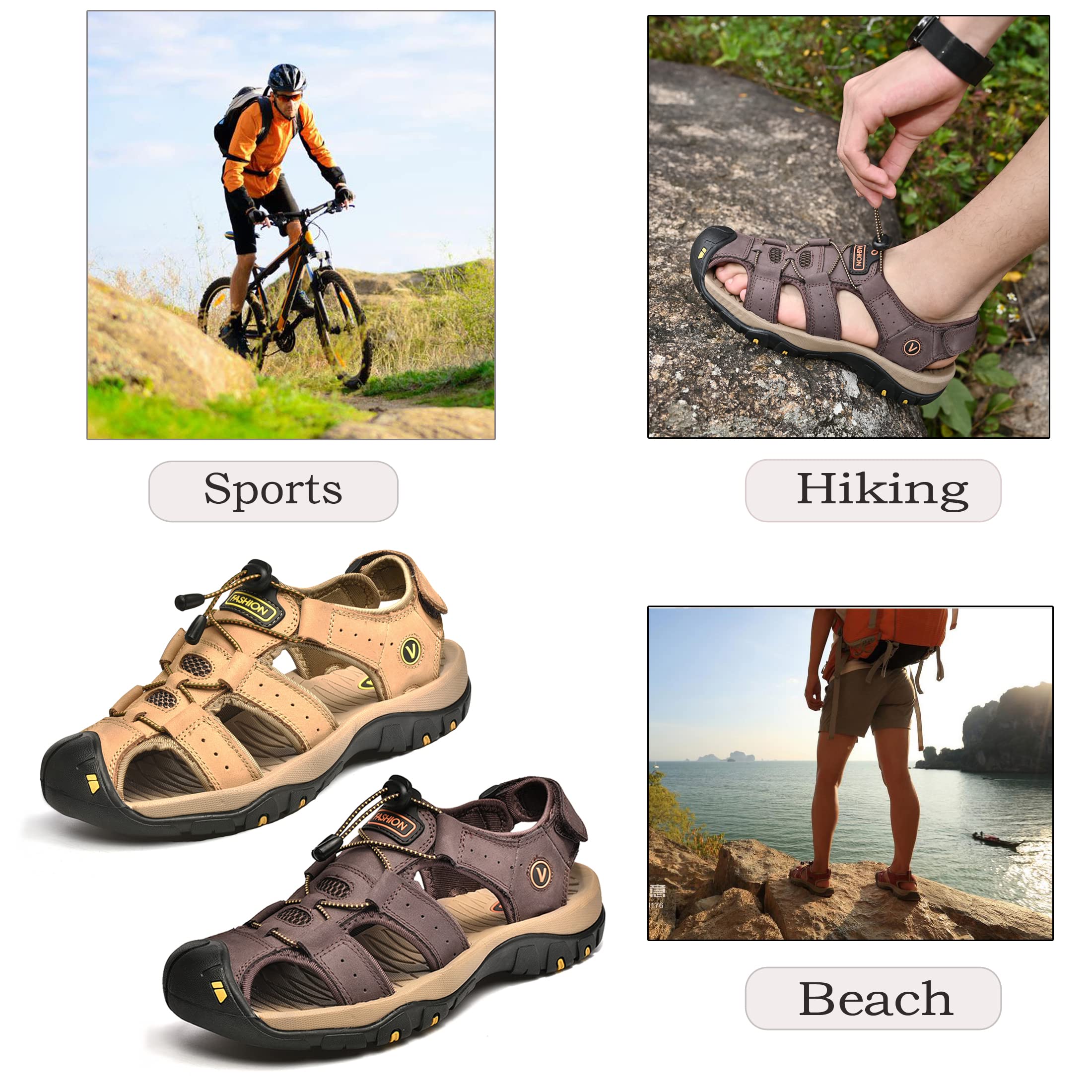 Sandali Sportivi Scarpe Estivi da Spiaggia per Uomo all'aperto Trekking Traspirante da Pescatore in Pelle Sandalo Acqua albicocca 47