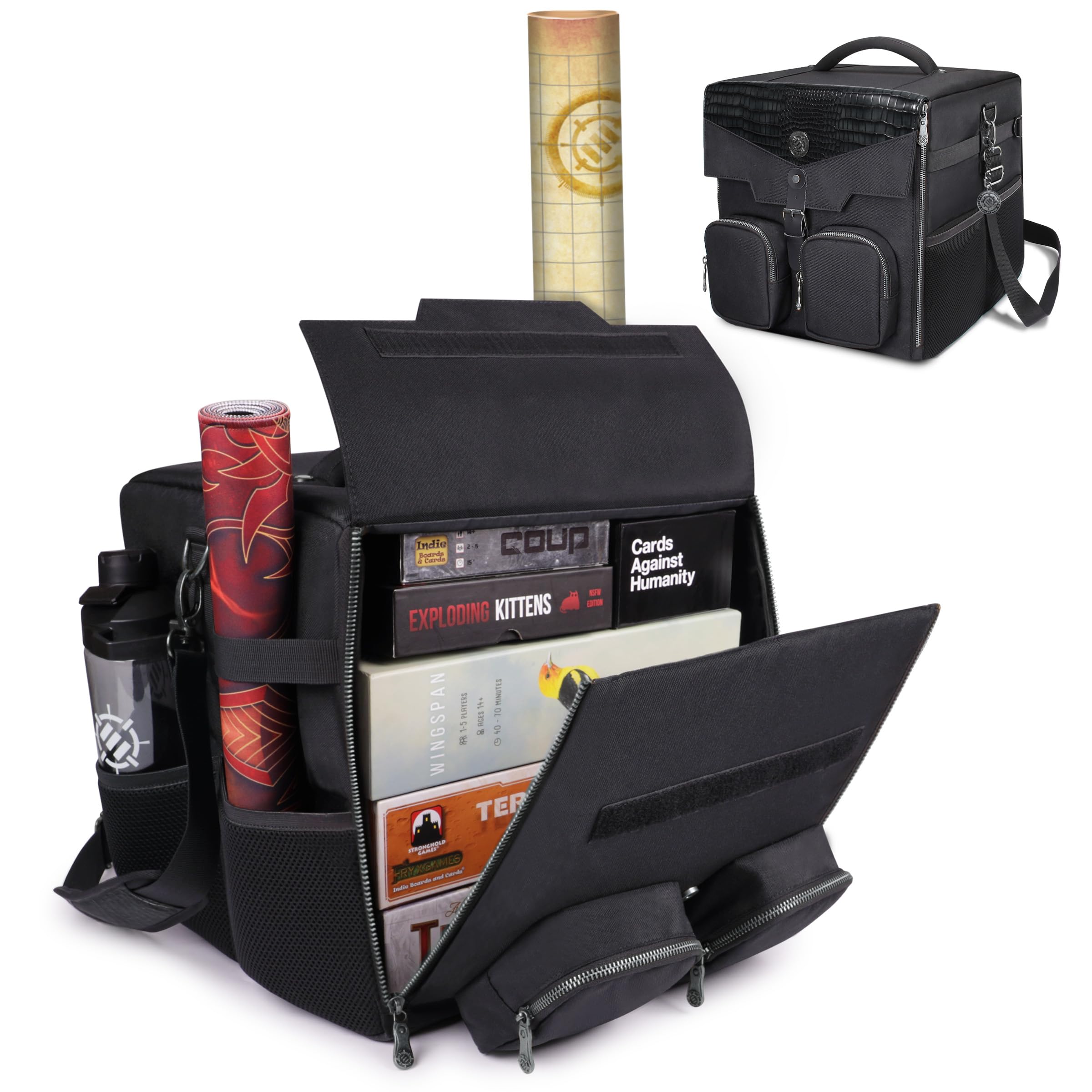 ENHANCE Bolso de Hombro Juegos Mesa - Edición de Coleccionista con Correa el Hombro y Bolsillos Accesorios Como Dados, Cartas y Más - Estuche Reforzado que Protege tus Juegos Mesa (Dragón Negro)