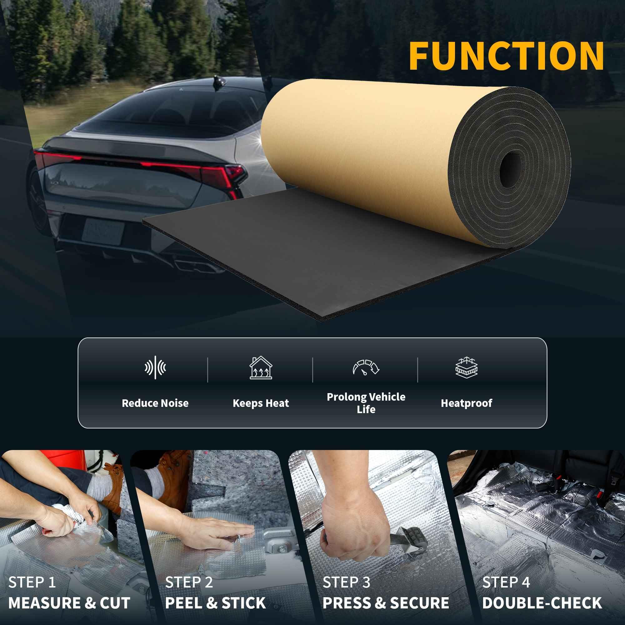 A ABSOPRO Aislamiento Acústico Térmico Para Auto Negro 1Pc 10Mm | Color: Negro, Grosor: 10Mm, Tamaño: 500X50Cm, Para Barco, Para Capó, Adhesivo