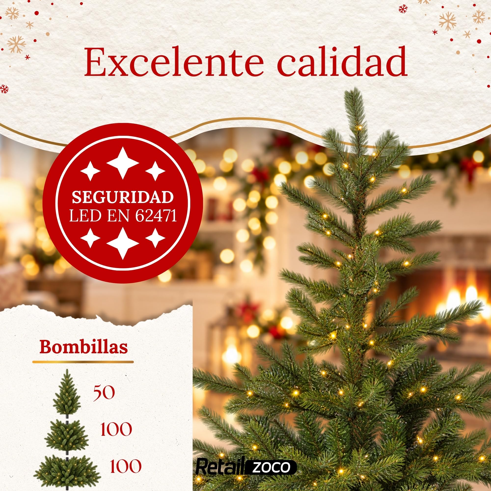 Árbol de Navidad Artificial Iluminado 150 Cm De 1038 Puntas - imagen 6