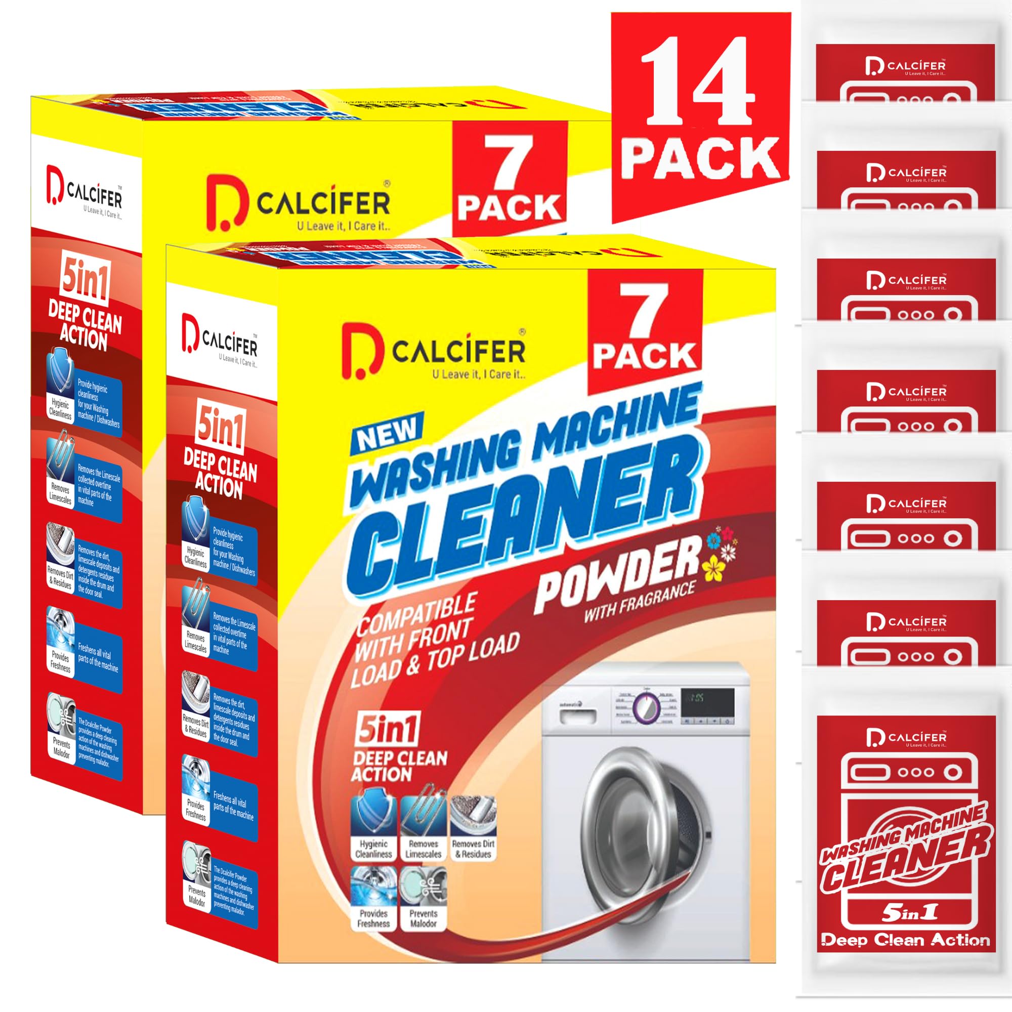 Washing Machine Cleaner | Descaler For Washing Machine Front Load and Top Load | Washing Machine Cleaning Powder | Descaling Powder For Washing Machine Drum & Tub Cleaner | 14 Pouch 700gms