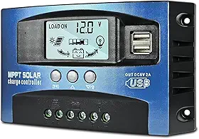 Depvko [Atualizado] Controlador de Carga Solar Mppt 30A, Regulador Inteligente para Painel Solar 12V/24V com Display Lcd Ajustável, Duas Portas Usb, Temporizador, Configuração Automática de Parâmetros