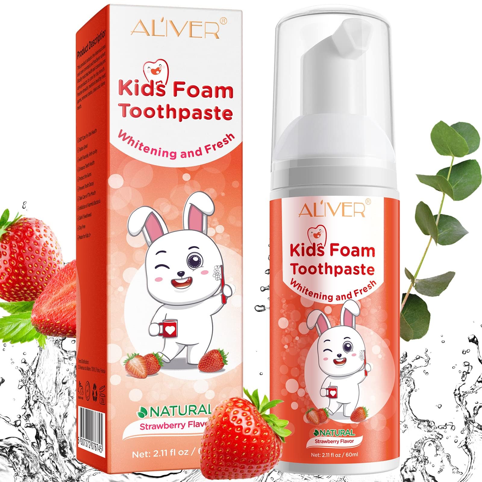 Foam Toothpaste Kids Strawberry Taste, Foam Whitening Toothpaste, Mousse Toddler Toothpaste, Low Fluoride Foaming Toothpaste and Mouthwash for U Shaped Toothbrush for Kids