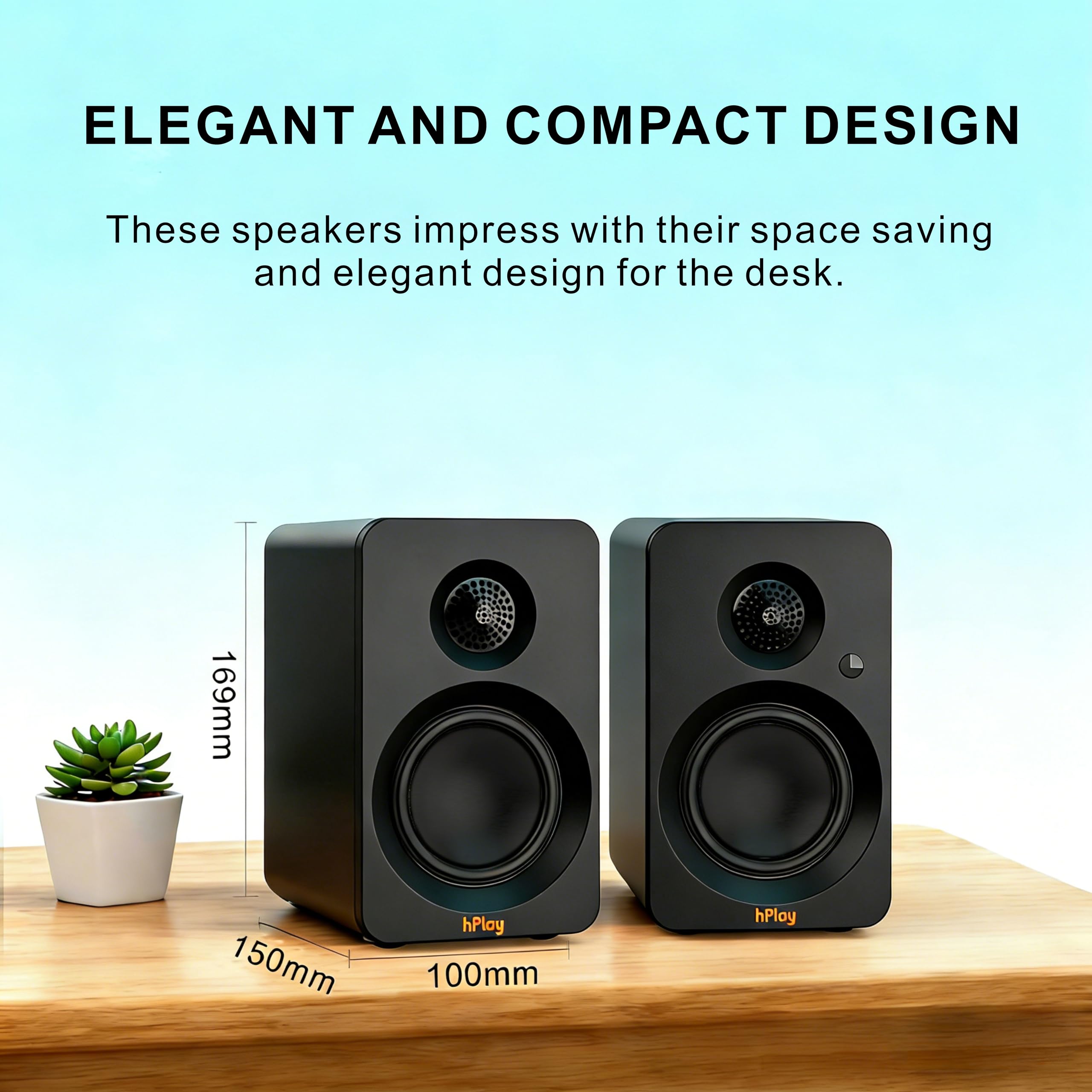 hPlay BS32B Aktivlautsprecher – 60W PC Lautsprecher mit Bluetooth 5.3, USB-C Soundkarte, Subwoofer-Ausgang & Fernbedienung, absorberplatte Lautsprecher, kompakte Regallautsprecher (Schwarz)