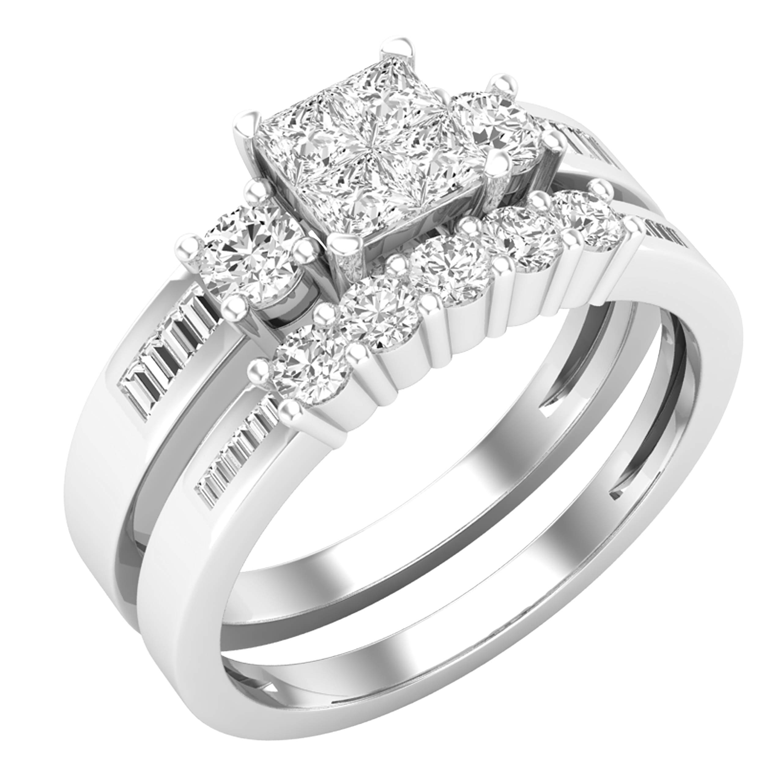 DazzlingRock Collection 10 quilates oro blanco Princess, Round & Baguette IJ Diamante blanco