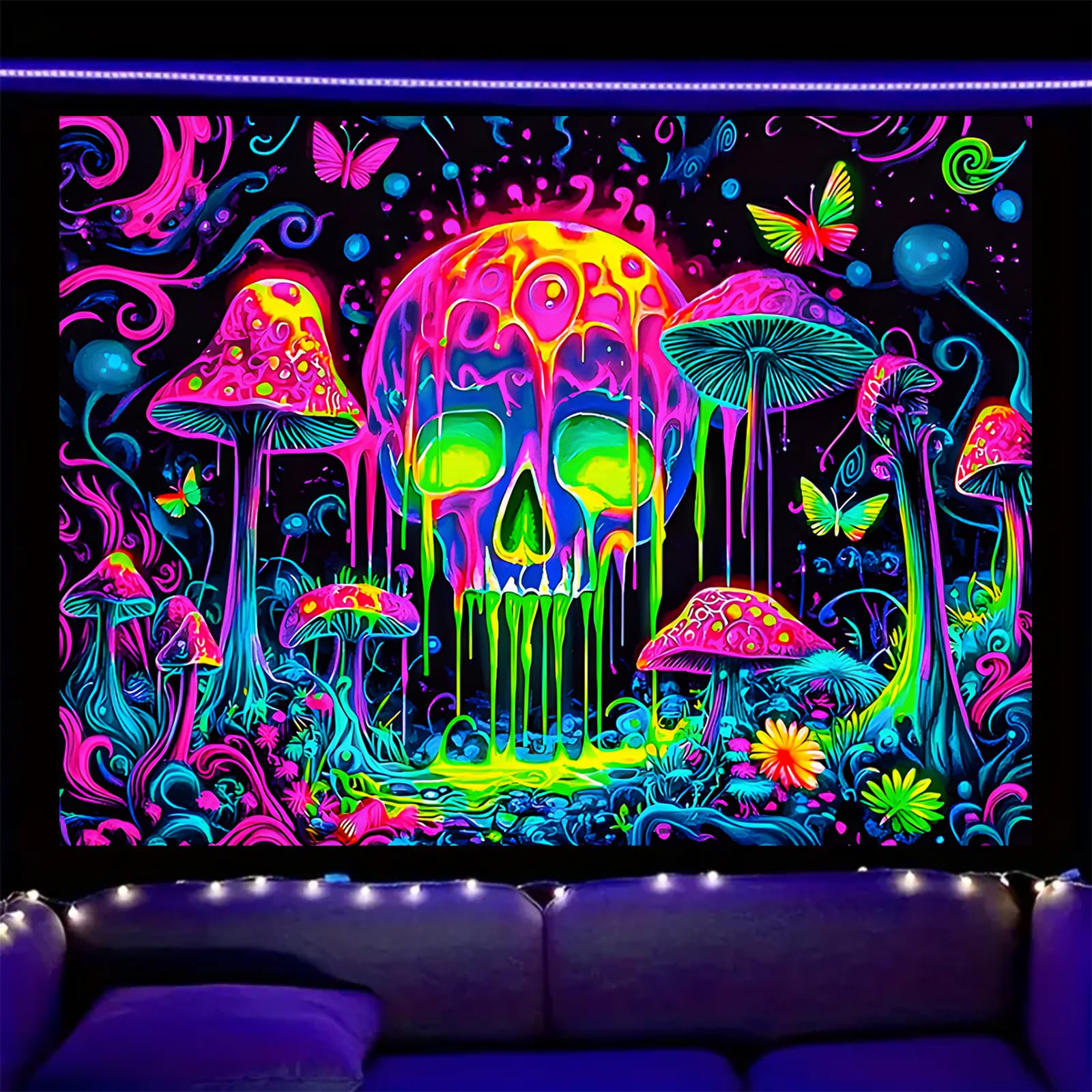 Nuxovilar Mushroom UV Reactive Tapestry 59.05"x51.18" Polyester