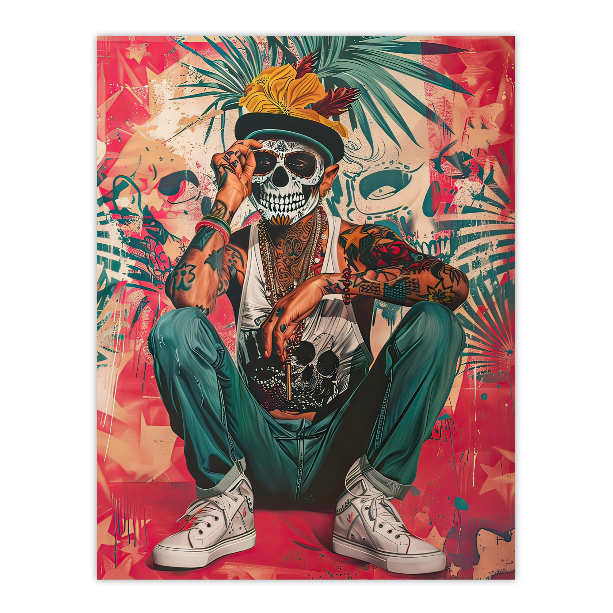 Artery8 Day of the Dead Portrait Tattoos Street Art Mexican Living Room Large Wall Art Poster Print Thick Paper 18X24 Inch