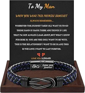 I Love You Gifts for Him Leather Bracelet for Men Knot Infinity Bracelets Valentines Day Gift for Husband Boyfriend Dad Son Grandson Anniversary Birthday Jewelry Graduation Gifts for Him 2024