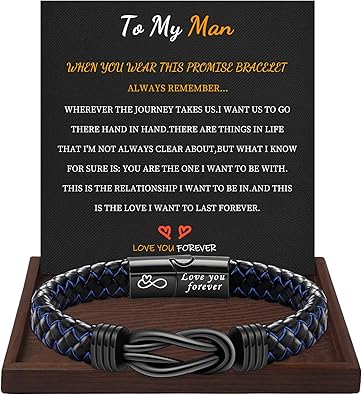 I Love You Gifts for Him Leather Bracelet for Men Knot Infinity Bracelets Valentines Day Gift for Husband Boyfriend Dad Son Grandson Anniversary Birthday Jewelry Graduation Gifts for Him 2024