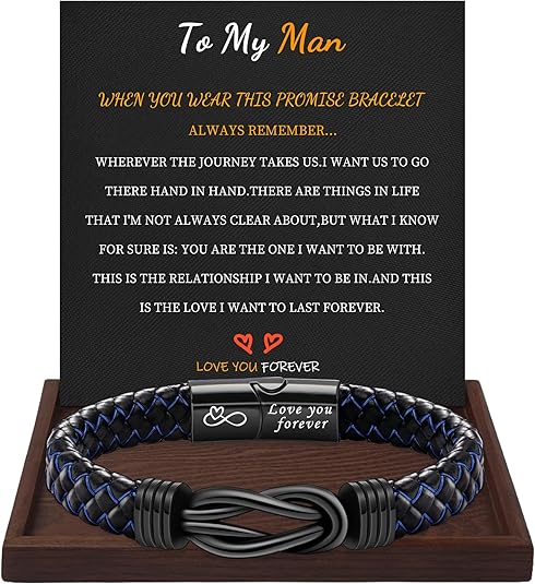I Love You Gifts for Him Leather Bracelet for Men Knot Infinity Bracelets Valentines Day Gift for Husband Boyfriend Dad Son Grandson Anniversary Birthday Jewelry Graduation Gifts for Him 2024