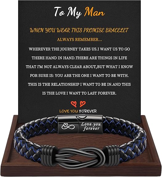 I Love You Gifts for Him Leather Bracelet for Men Knot Infinity Bracelets Valentines Day Gift for Husband Boyfriend Dad Son Grandson Anniversary Birthday Jewelry Graduation Gifts for Him 2024