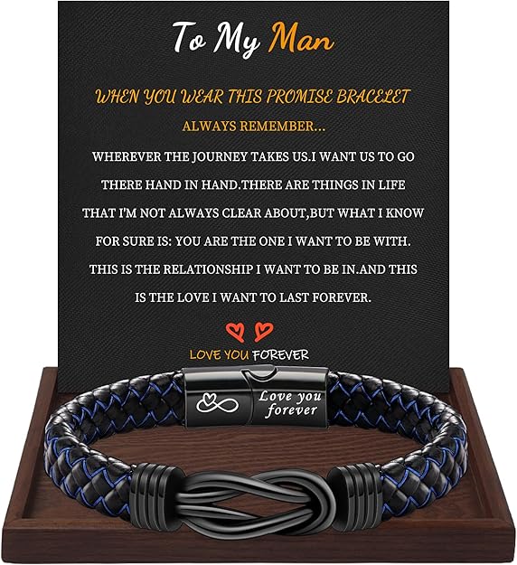 I Love You Gifts for Him Leather Bracelet for Men Knot Infinity Bracelets Valentines Day Gift for Husband Boyfriend Dad Son Grandson Anniversary Birthday Jewelry Graduation Gifts for Him 2024
