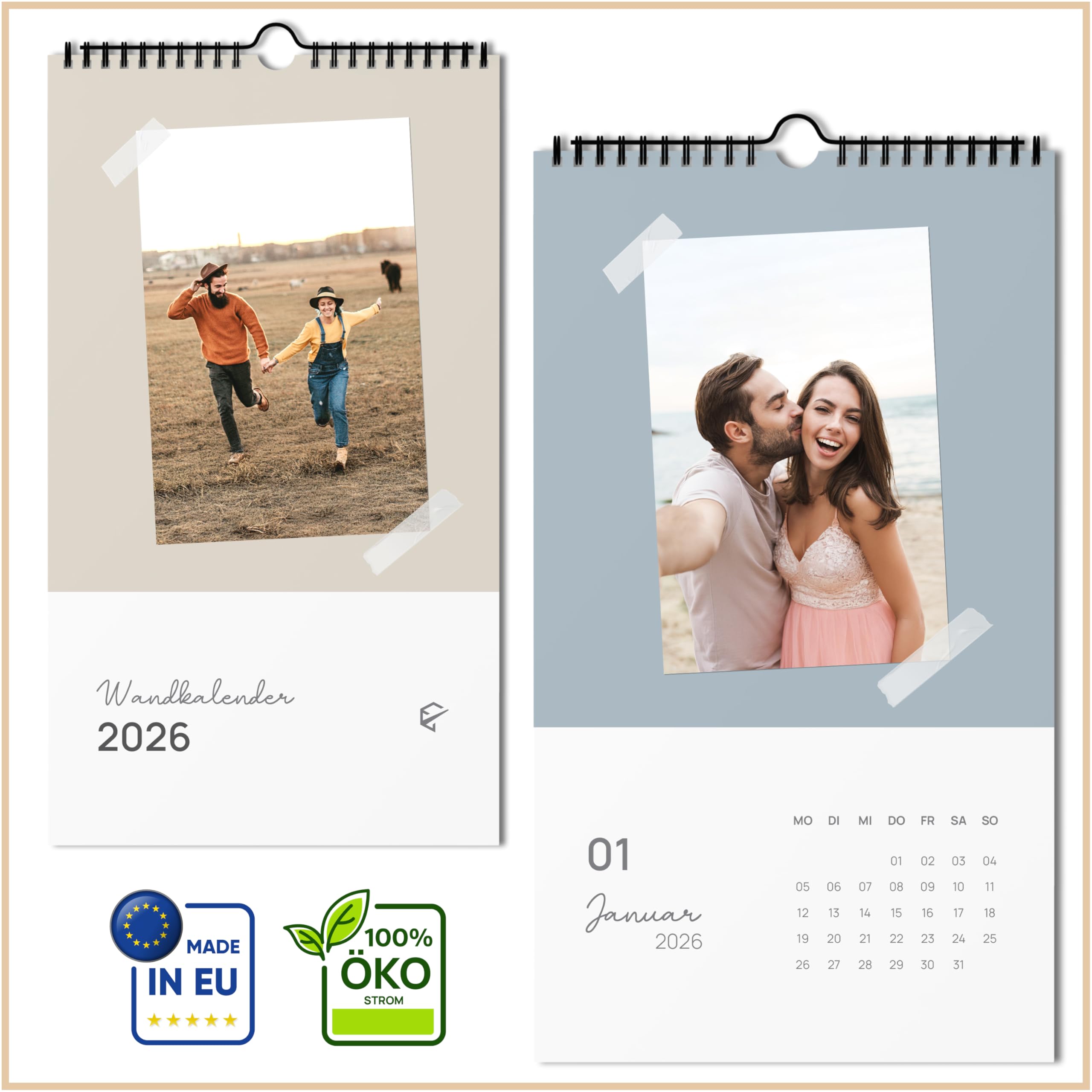 Pastell farbener Bastelkalender 2026 [Langes Format] Fotokalender 2026 Zum Selbstgestalten, Foto Kalender 2026 Selbst Gestalten, DIY Kalender für deine kreativen Foto-Momente 39 cm x 22 cm