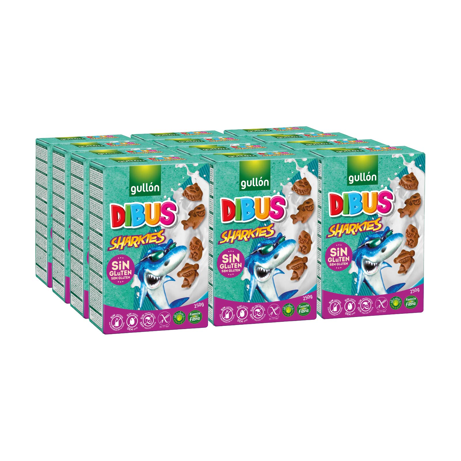 Gullón Galletas Sin Gluten Mini Dibus Sharkies 250G - [PACK 12 Uds] Total: 3kg
