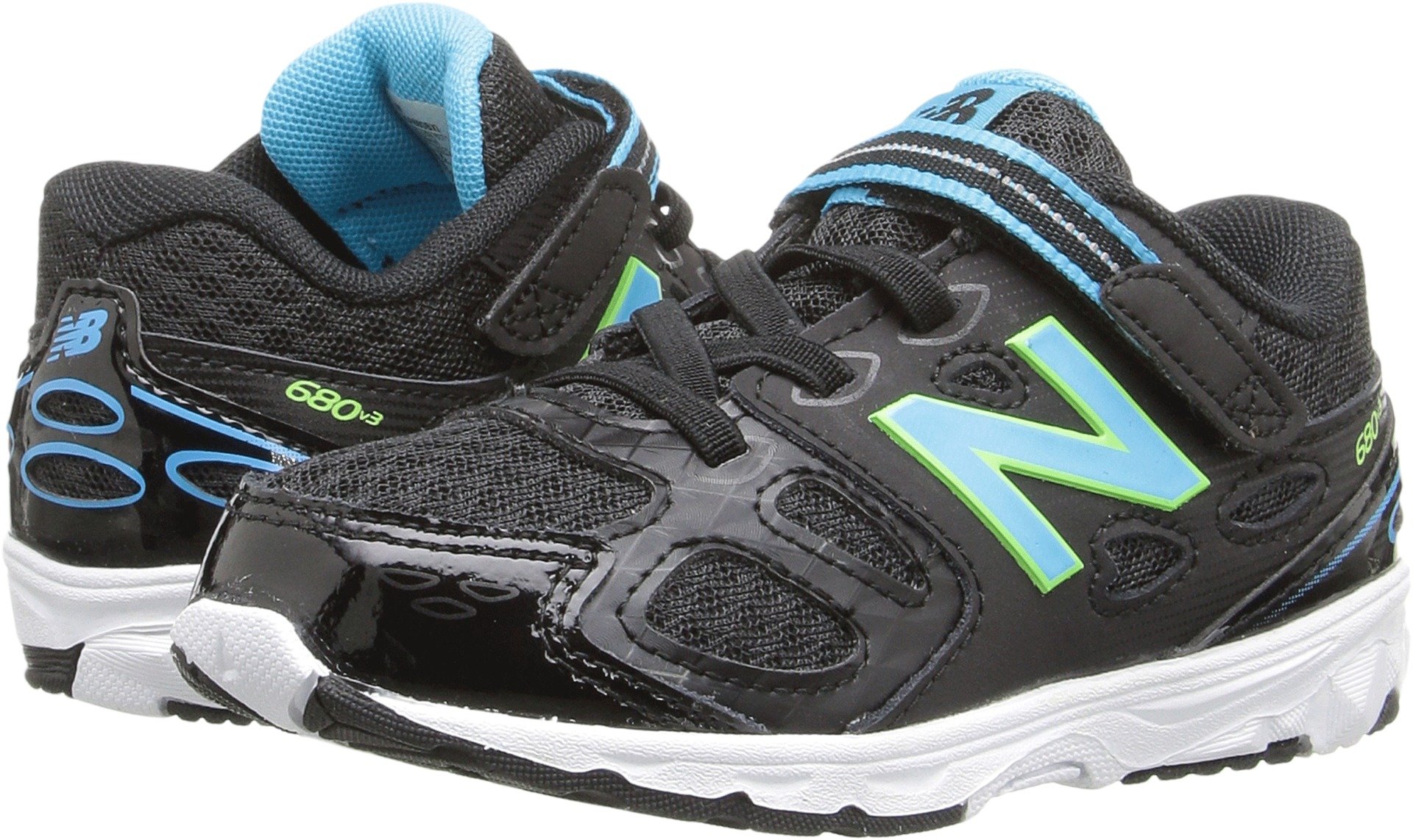 New Balance Kid's 680 V3 Running Shoe, Black/Blue/Green, 2 Extra Wide US Infant