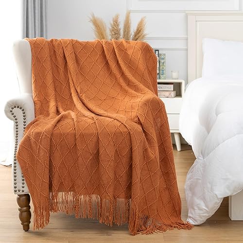 Miniatura 2 de Manta de punto rojo para sofá, suave, ligera, decorativa, de acrílico, bohemio, manta tejida cálida con borla para viajes, sofá, dormitorio (50 x 60