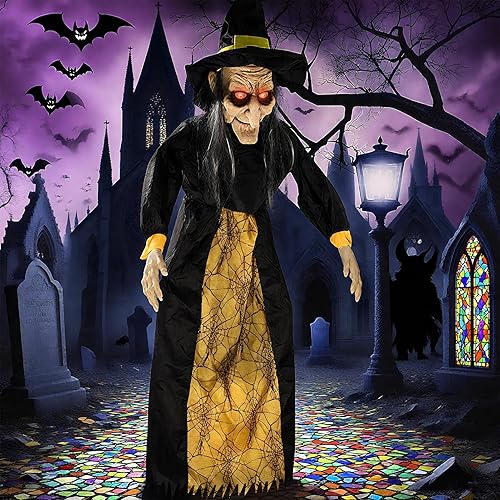 67" Halloween Hanging Witch, Halloween Decoration Outdoor Talking Ghost Light