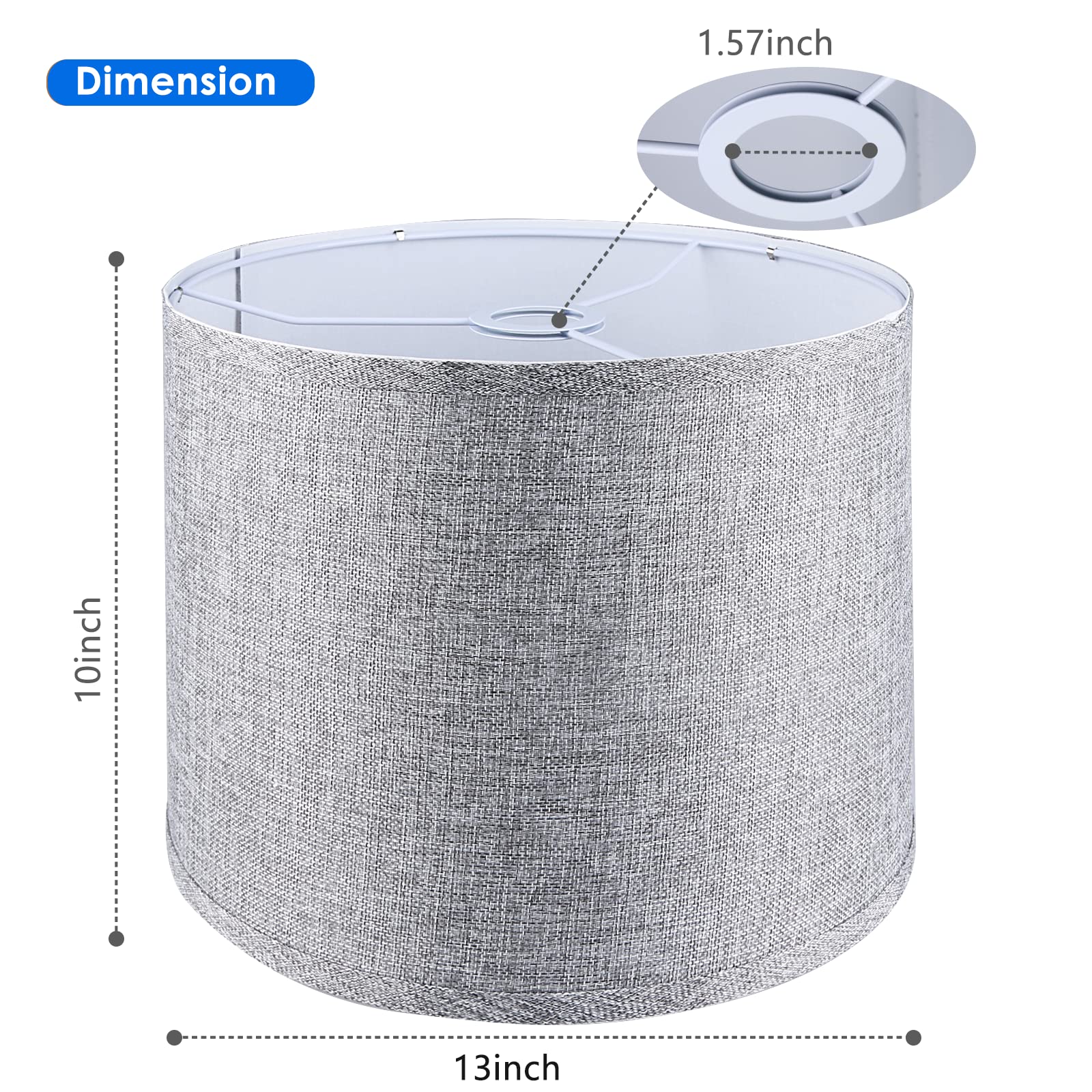 Lamp Shades Set of 2 Drum Lampshade for Table Lamp Floor Lamps,13x13x10" Large Gary Lampshades Replacement Double Fabric Lamp Shade Natural Linen Easy Assembly Lampshade