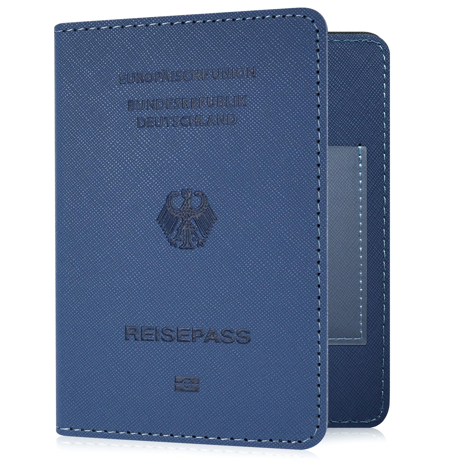 YAVIV Reisepasshülle für Damen und Herren, Premium Leder Travel Passport Cover Wallet RFID Blocking Passhülle, Reisemappe & Dokumententasche Organizer, Blau