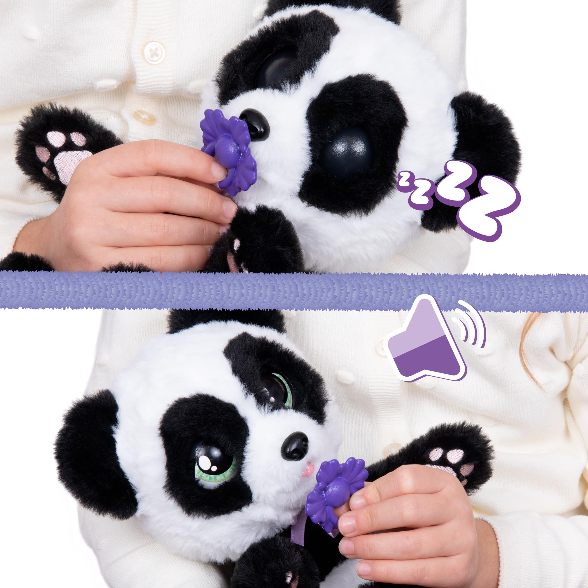 Baby Paws – Panda Interactivo De Peluche 24 Cm | Abre Y Cierra Ojos Con Chupete | Incluye Bolsita De Arrollo | App Con Minijuegos