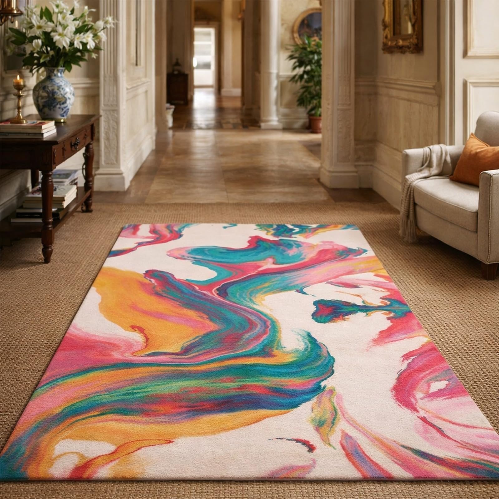 Tapis salon turquoise et bleu-vert 130x200 cm à motifs abstraits
