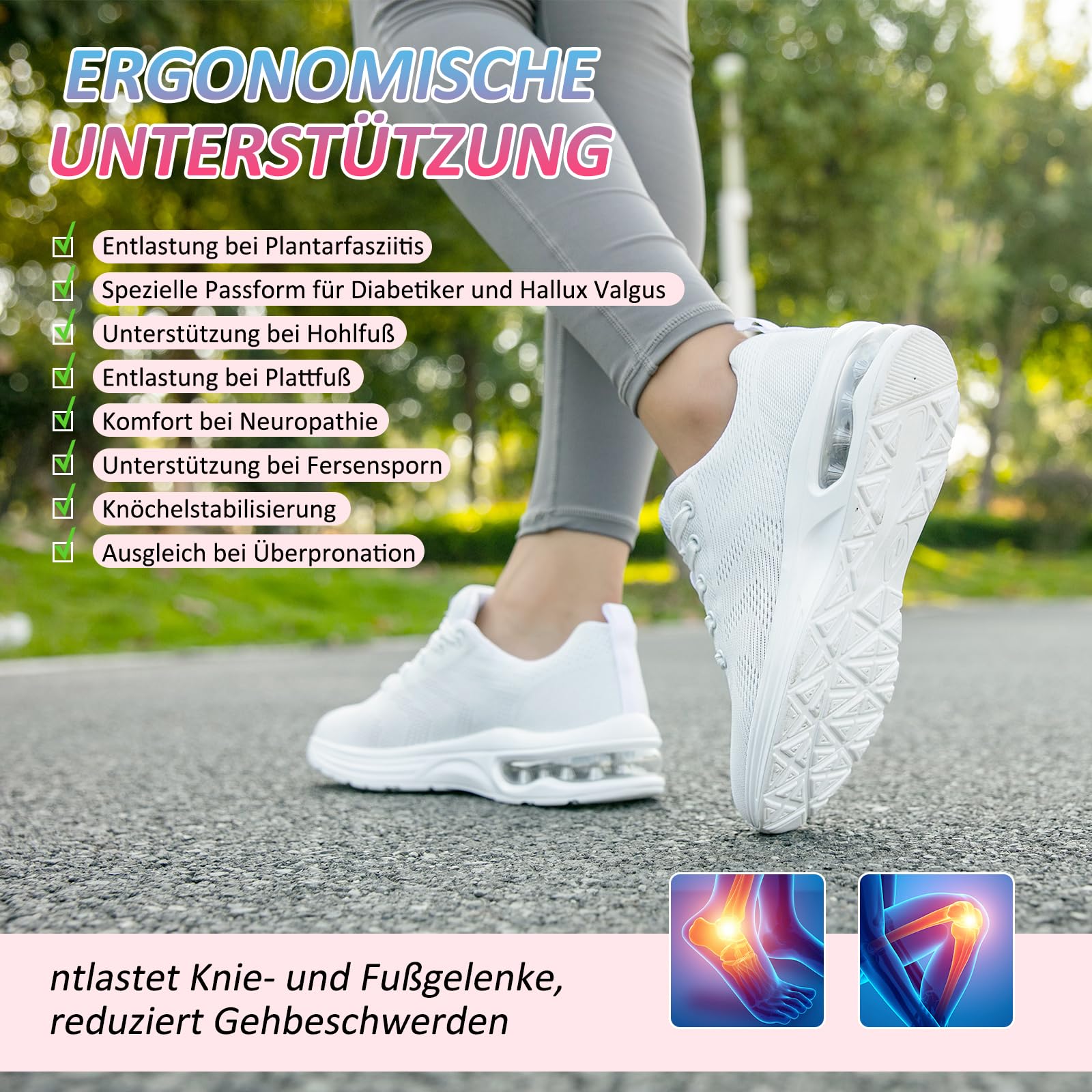 Laufschuhe Damen Turnschuhe Sportschuhe Damen Sneaker Luftpolster Stoßdämpfend Joggingschuhe Orthopädische Schuhe Leichte rutschfest Hallen Fitnessschuhe Atmungsaktiv Walkingschuhe Womens Trainers