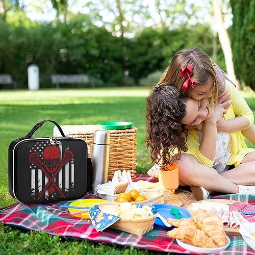 Miniatura 6 de Lacrosse American Flag (1) Bolsa de almuerzo aislada reutilizable para el trabajo, picnic y viajes