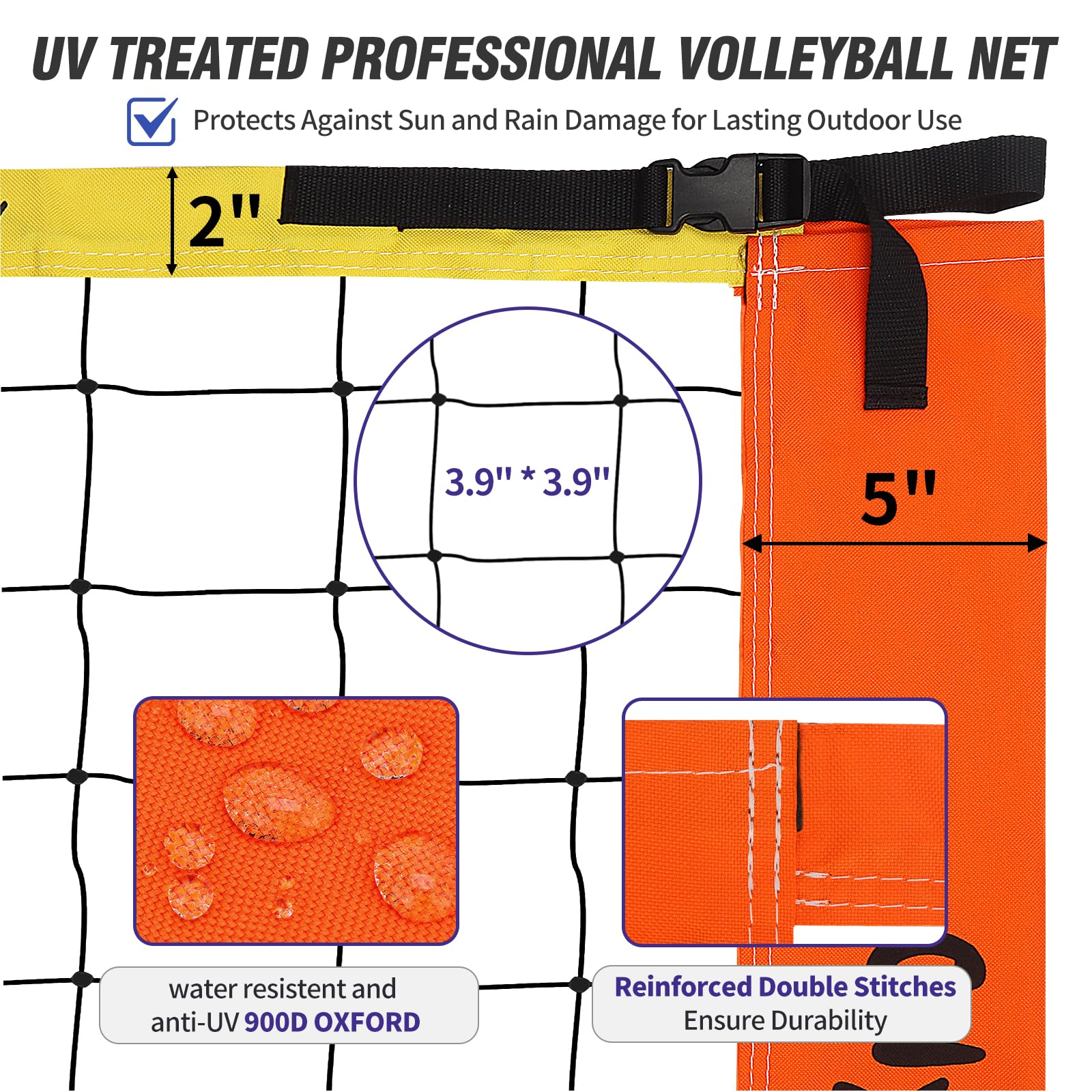 Tragbares Volleyballnetz-Set, 9,8 m, Gelb und Orange