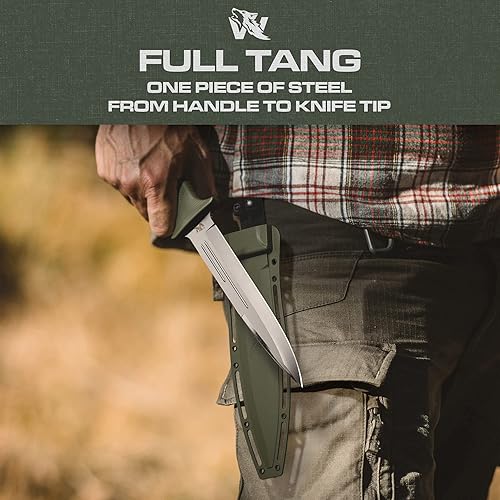 Miniatura 3 de W-Catcher Cuchillo de hoja fija con funda  Cuchillo de caza grande hecho de acero D2  Cuchillo de doble filo de hoja fija grande con mango TPE