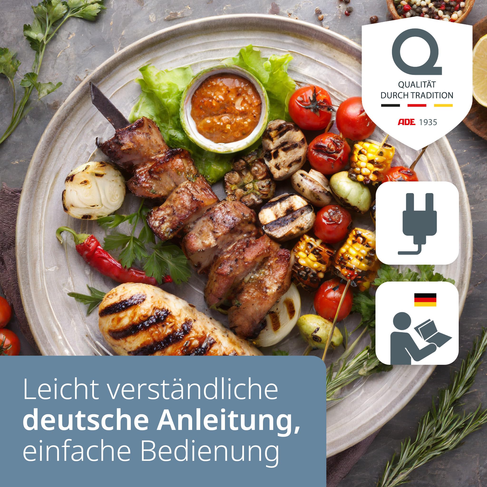 ADE Kontaktgrill 2.000 Watt Elektrogrill 3 in 1 Tischgrill 180° aufklappbar Plattengriller Sandwichtoaster