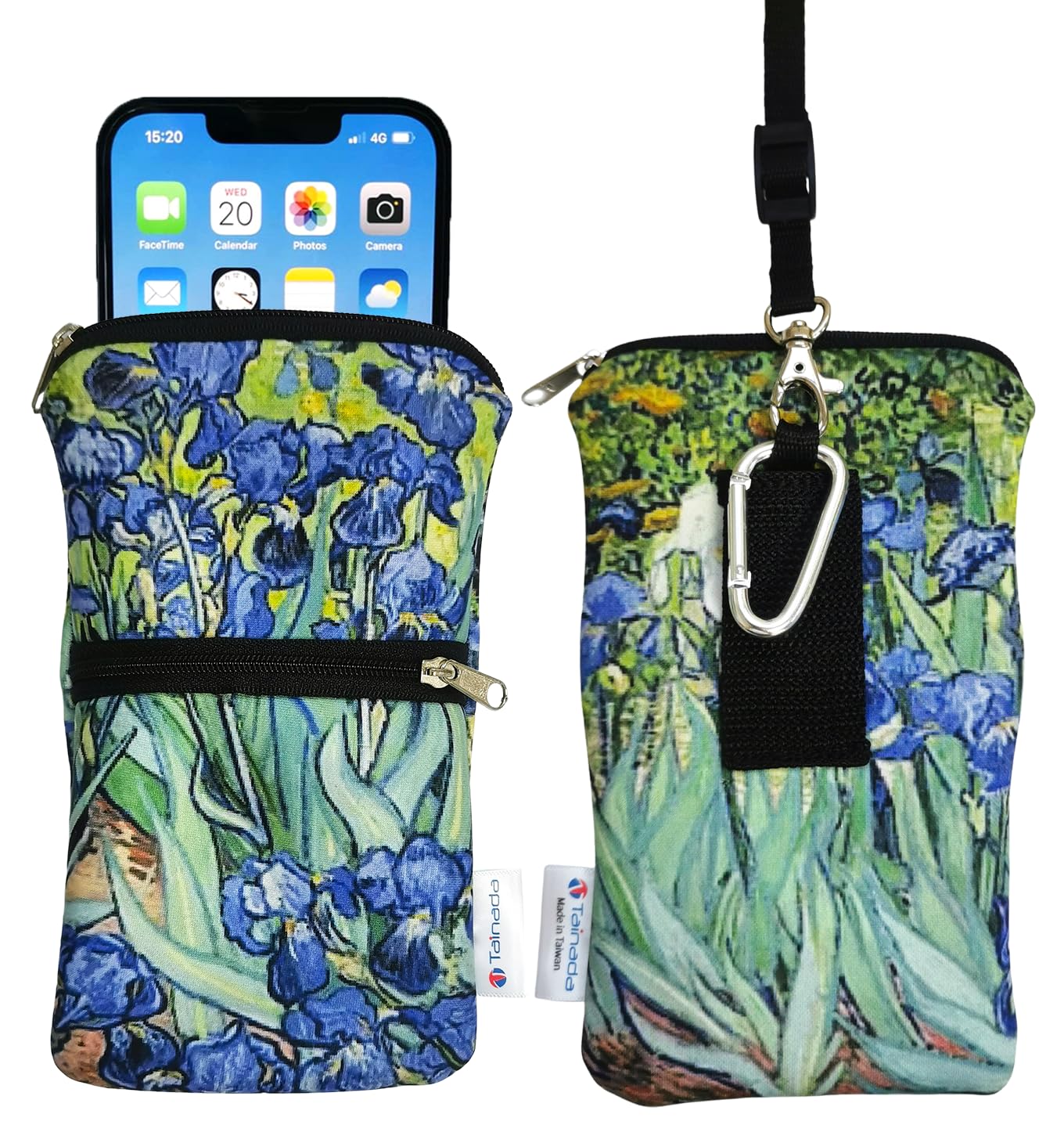 Tainada Dual Zipper Neck Phone Holder Pouch w/Belt Loop (Van Gogh Irises)