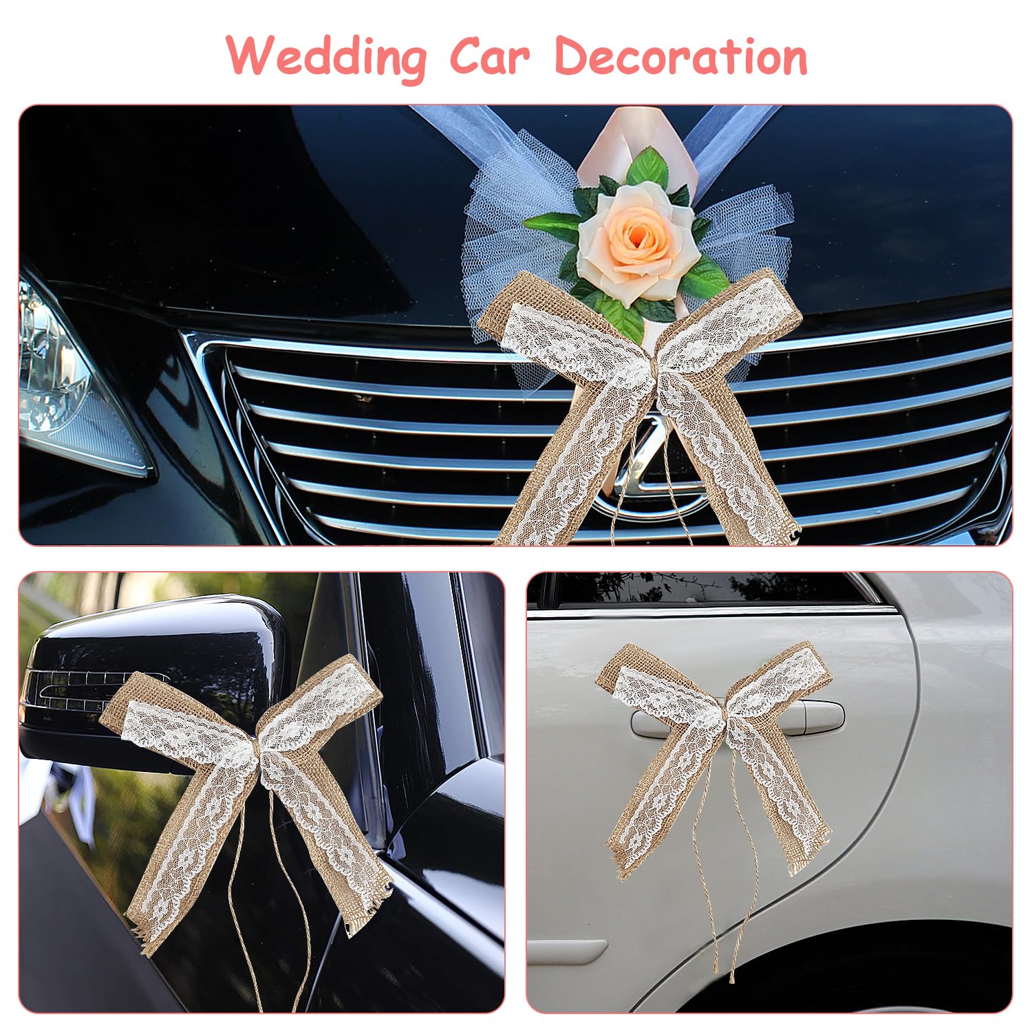 Fiocchi In Organza Per Auto E Decorazioni Matrimonio – 10 Pezzi Con Cuori Romantici
