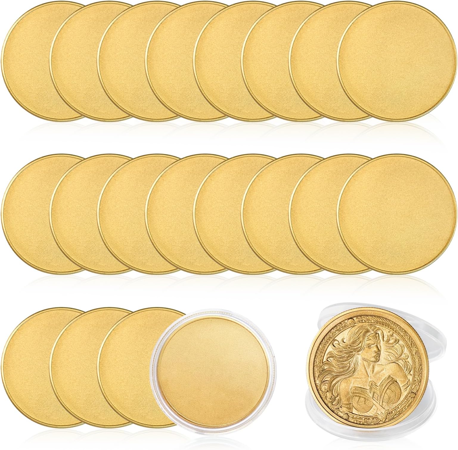 20 Pcs Brass Blank Challenge Coin,Threaded Edged 40 mm Engraving Blanks Coins,Acrylic Protection Box for DIY Crafts Engraving Travel Commemorative Collection Supplies
