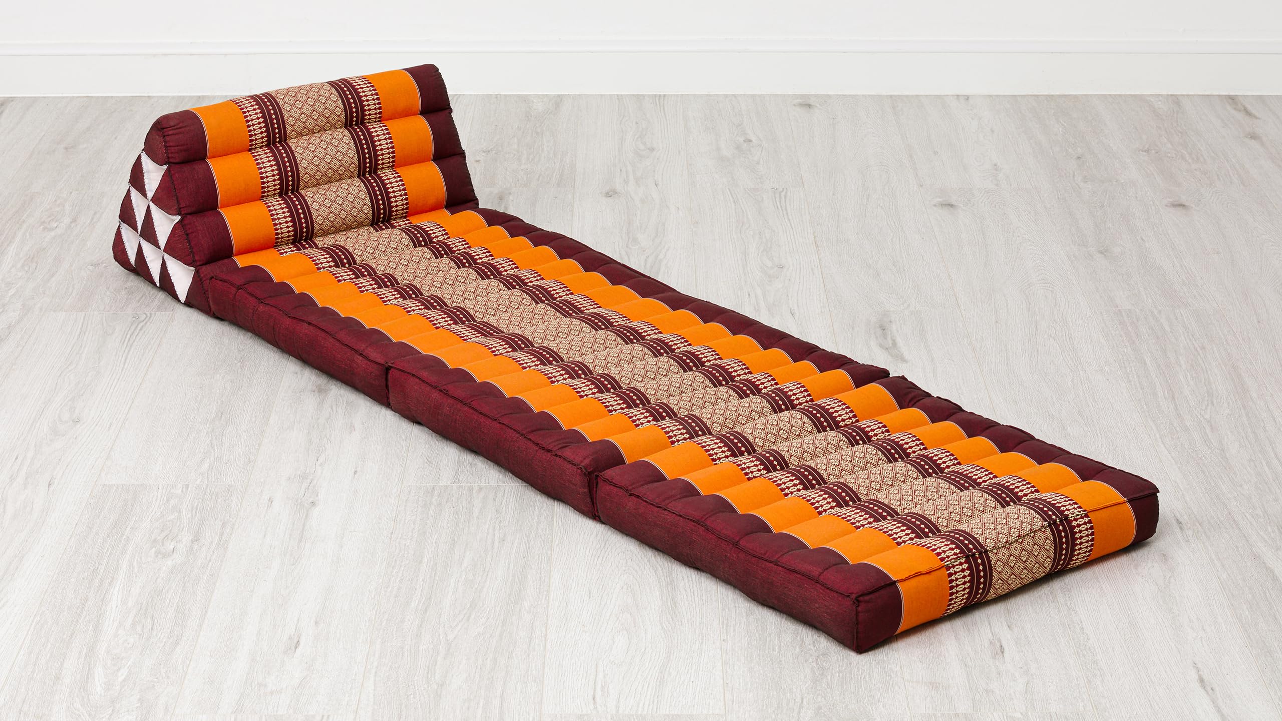 livasia Coussin thaï à 3 Blocs - 175x50x8cm - Triangle avec Matelas Pliable, Biseau kapok, Coussin de Soutien Dorsal Pliables, Tapis thaï Pliable, Fait Main (Orange)