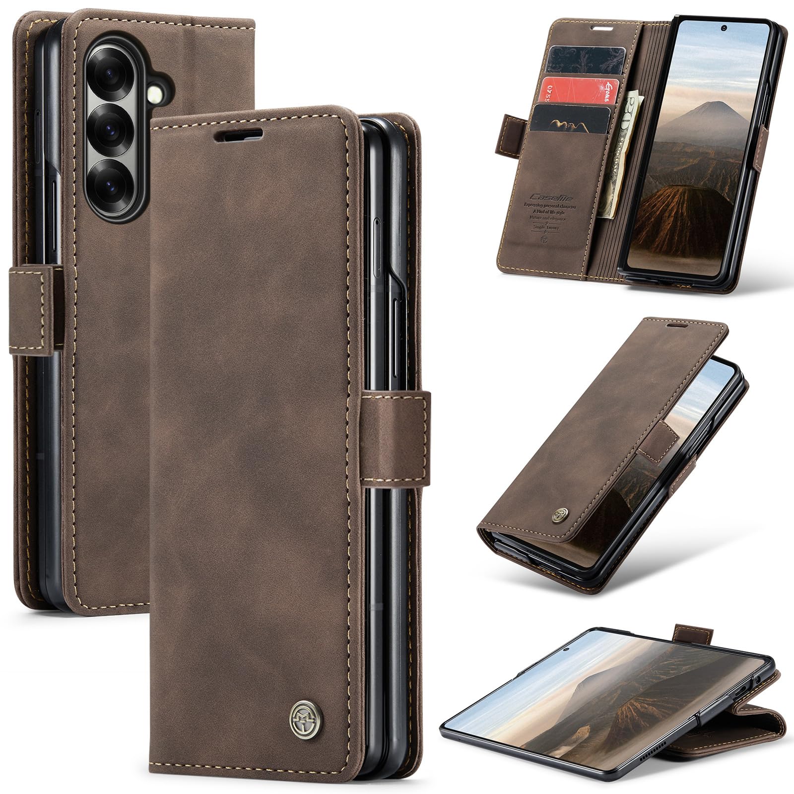 Cracedily Handyhülle für Samsung Galaxy Fold 7 Hülle Premium PU Leder Klappbar Stoßfeste Tasche Flip Case [RFID Blocker] Magnet Kartenfach Standfunktion Klapphülle Schutzhülle für Fold7, Kaffee