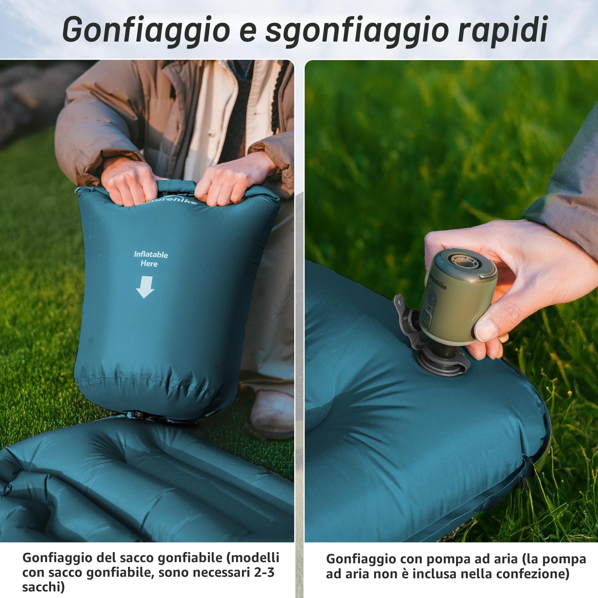 Naturehike Materassino gonfiabile ultraleggero, leggero, singolo, per esterni, compatto e resistente all'umidità, per backpacking, campeggio, livello di ingresso