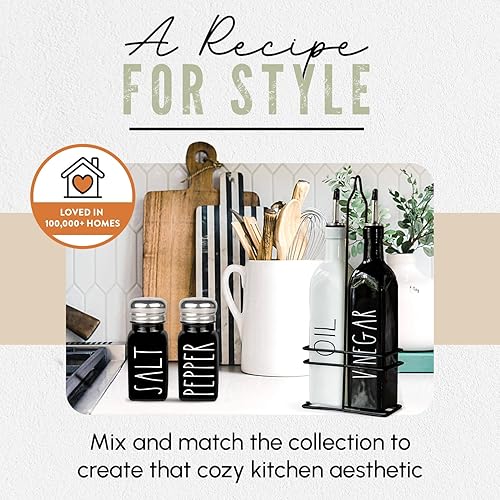 Miniatura 7 de Brighter Barns - Juego de saleros y pimenteros negros – Bonita decoración de cocina – Decoración de cocina gótica o de Halloween – Salero de vidrio