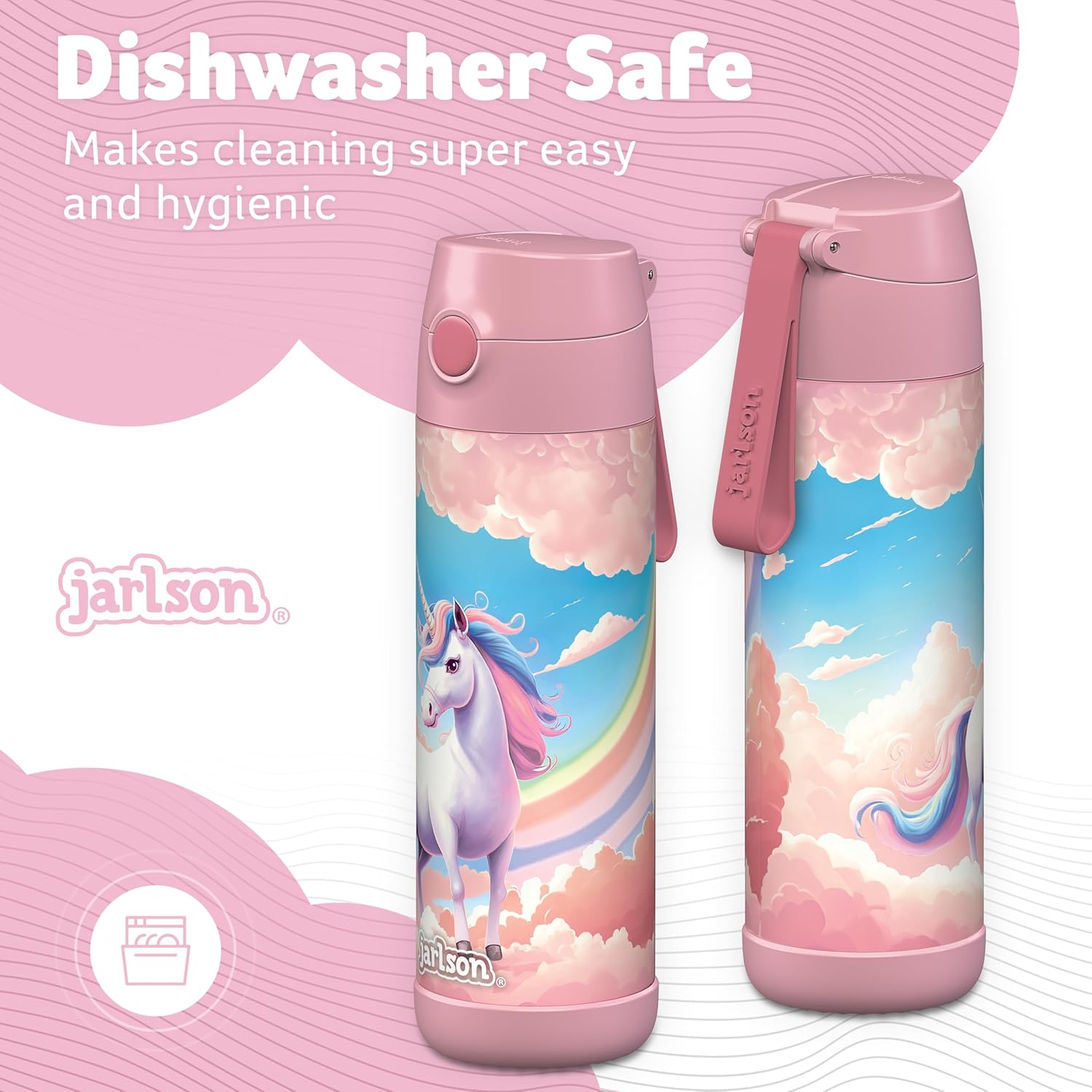 Kids water bottle with straw charli insulated stainless steel water  bottle thermos girls boys unicorn pink 18 oz