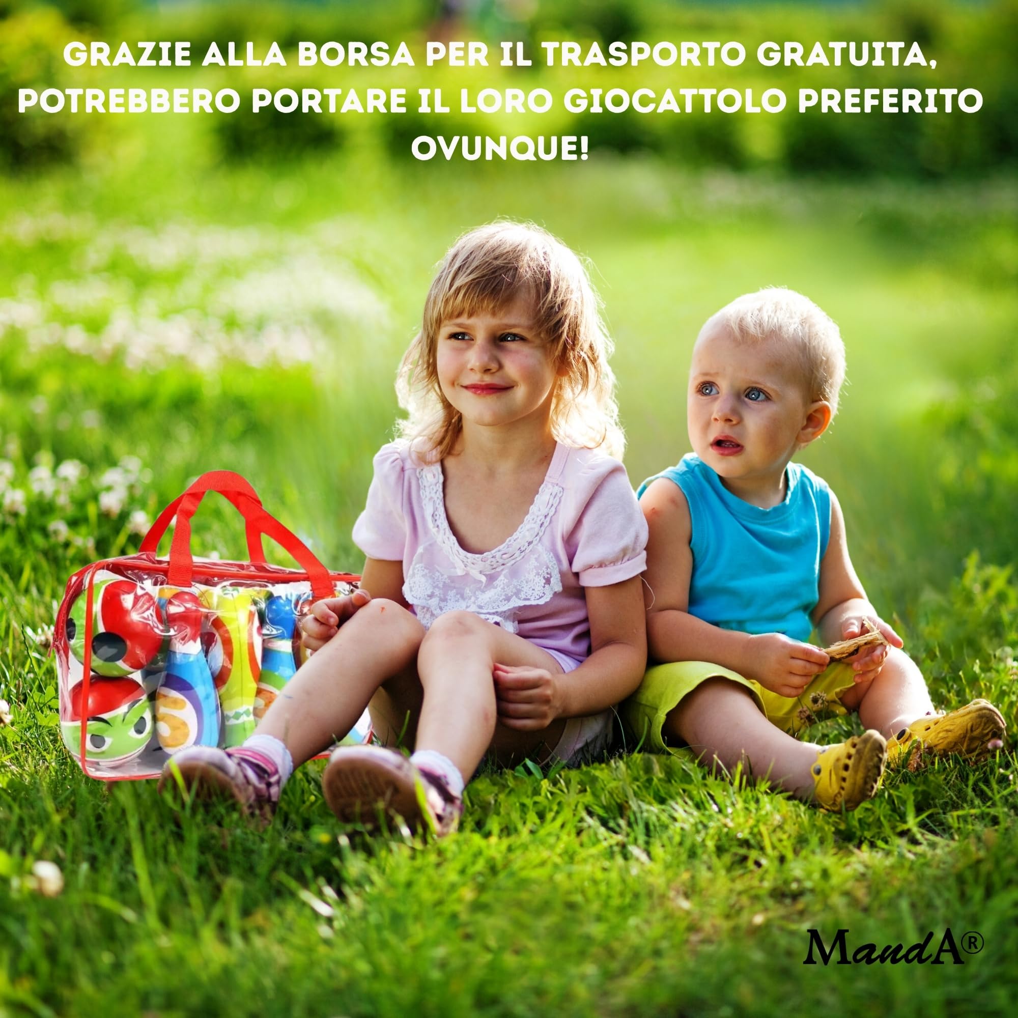 Bowling per Bambini Montessori in Gomma Piuma Grande - Set da 10 Birilli + 2 Palle con Borsa - Gioco Educativo e Sicuro per Bambini 2-7 Anni - Giocattolo da Interno ed Esterno - Idea Regalo Perfetta