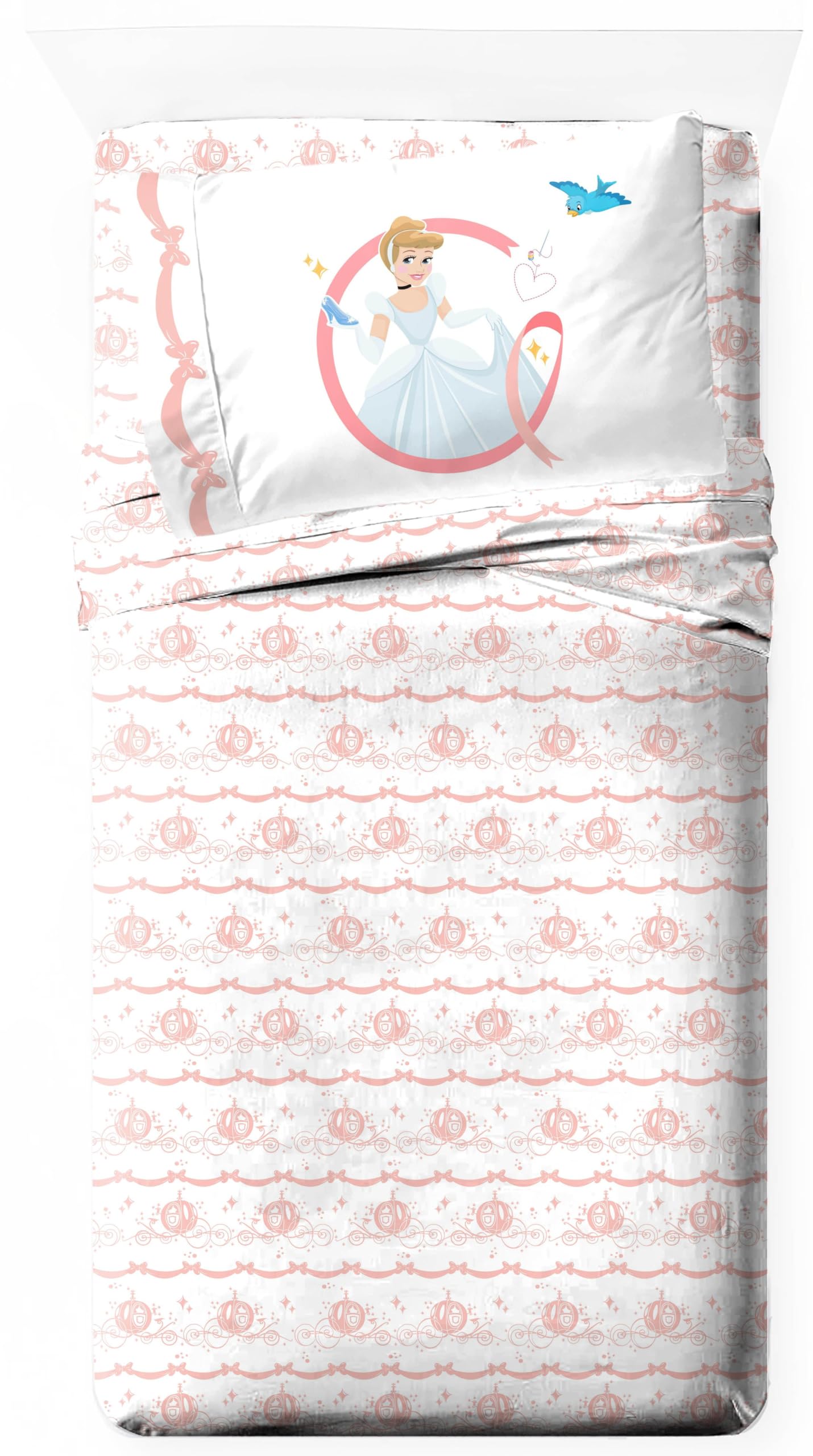 Jay Franco Kids Sheet Set with Fitted, Flat Sheets & Pillow Cover - Ultra-Soft Bedding with Pillowcase for Room Decor, White - Princess Cinderella, 3 Piece Twin