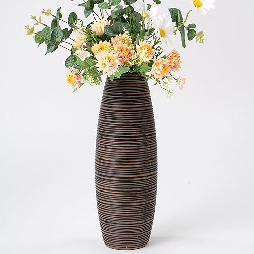 Miniatura 1 de Leewadee Jarrón pequeño para piso, hecho a mano, hecho de madera de mango, jarrón sofisticado para ramitas y flores decorativas, 14 pulgadas, marrón