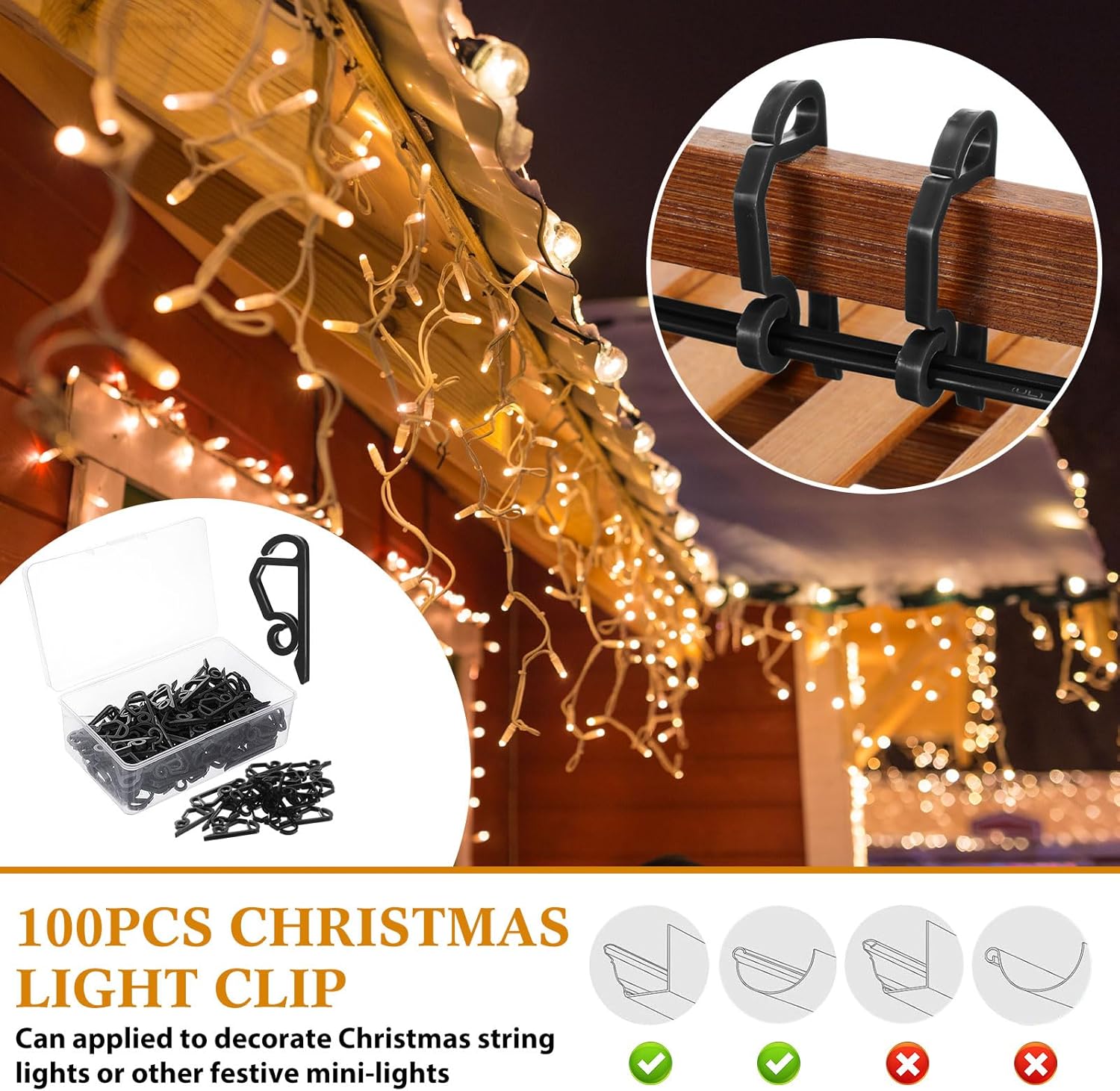 117 Pcs 100FT SPT-1 Electrical Wire with Female and Male Plugs and Light Clips Weatherproof 18AWG 2-Conductor Wire for Indoor Outdoor Light String Lamp Cord Holiday Party Supplies Black