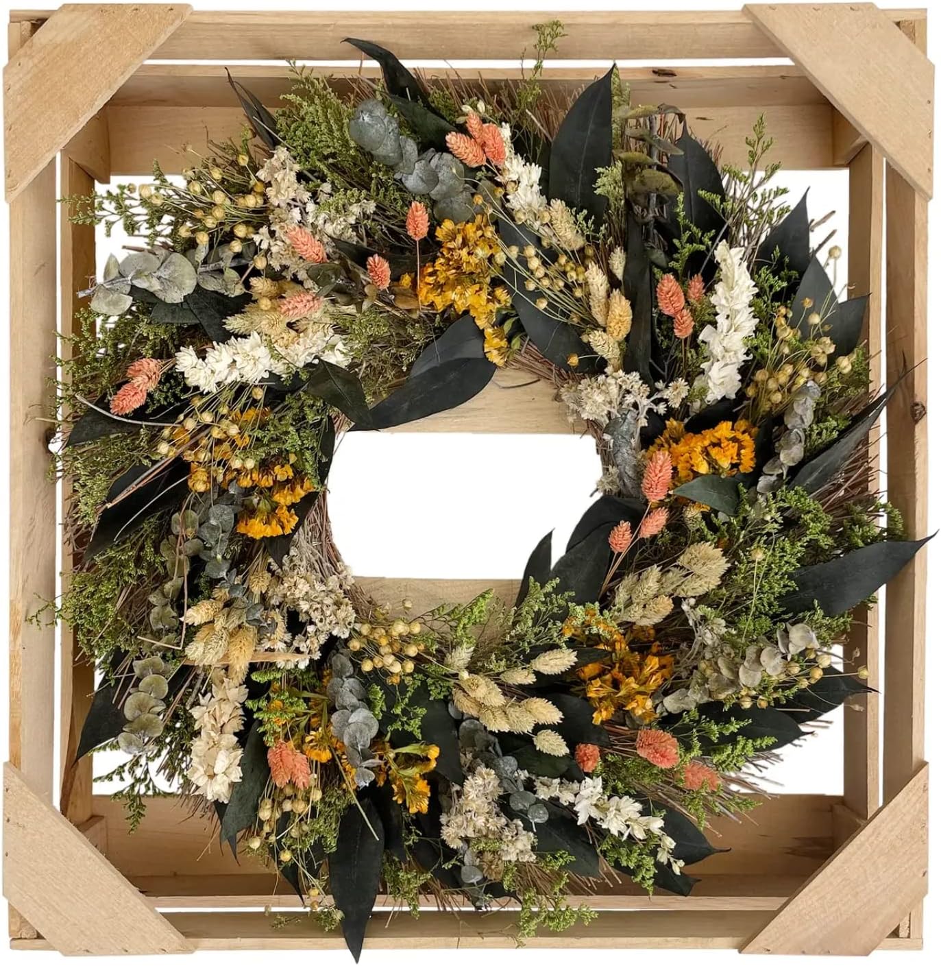 ANDALUCA 20 in Preserved Eucalyptus & Dried Flowers Natural Wreath (Floral Blooms) - Image 2