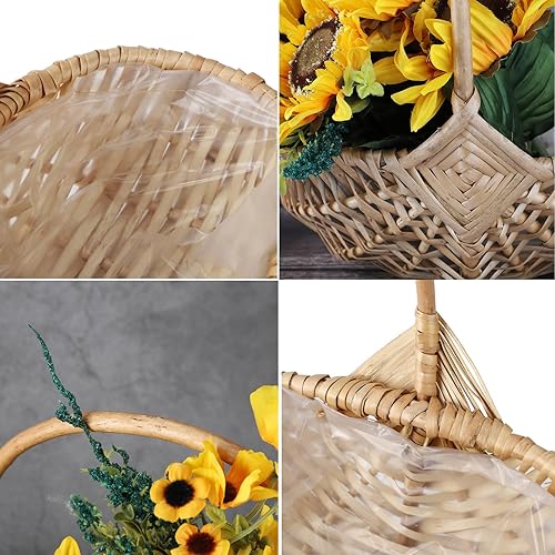 Miniatura 5 de DULRLLY - Cesta de mimbre vacía con asa para niña con diseño de flores, con inserto de plástico, cesta de Pascua, boda, para decoración de fiestas