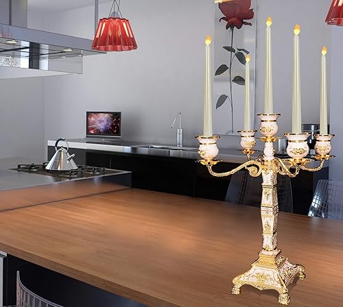 Miniatura 5 de RosyLine Candelabro de metal de 17 pulgadas de altura, portavelas con 5 brazos, portavelas de bronce antiguo, centro de mesa para decoración del