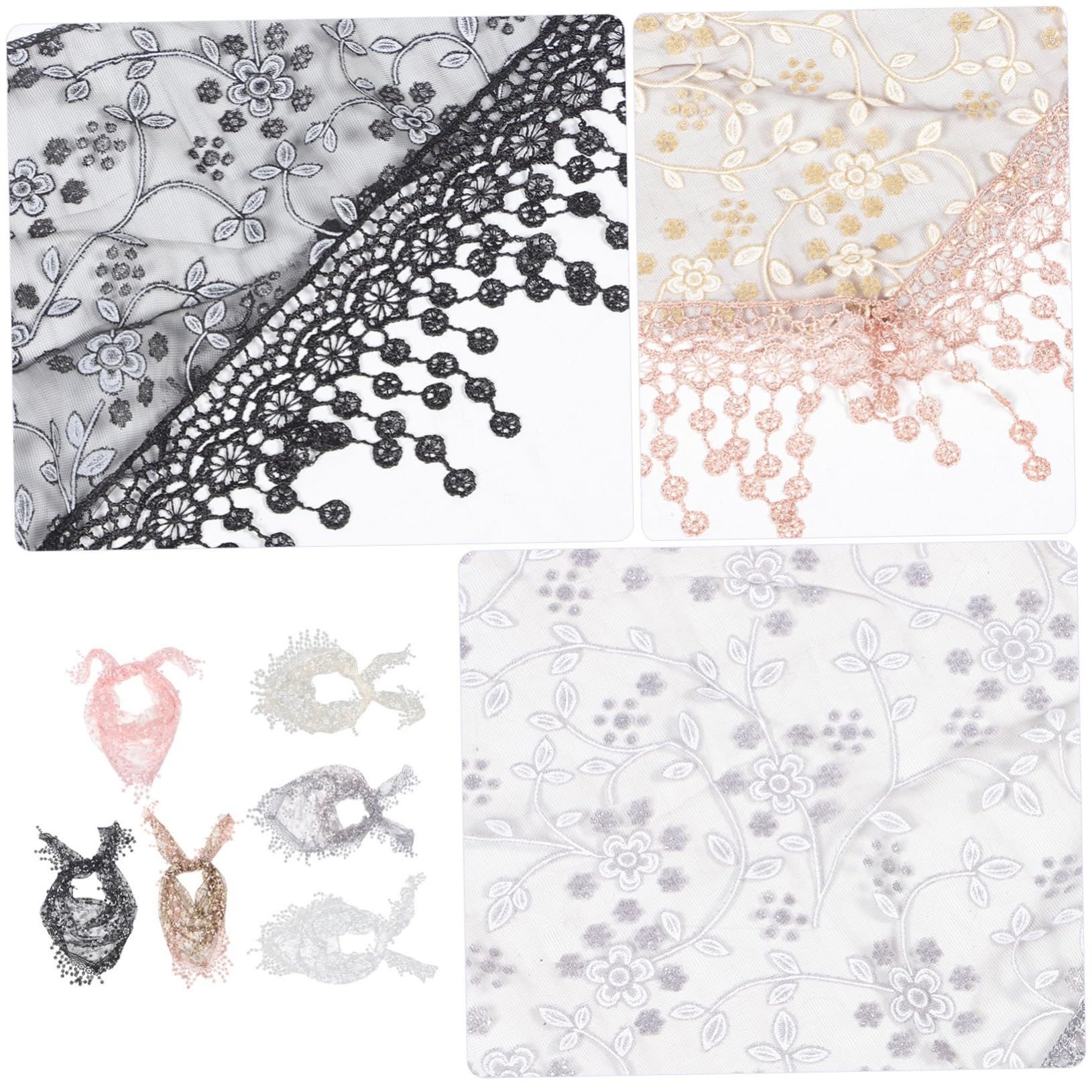 COLLBATH Velos Mantilla de Encaje Triangular 6 Piezas Poliéster Ligero para Mujer Temporada de Flores Uso Casual (, Floral)