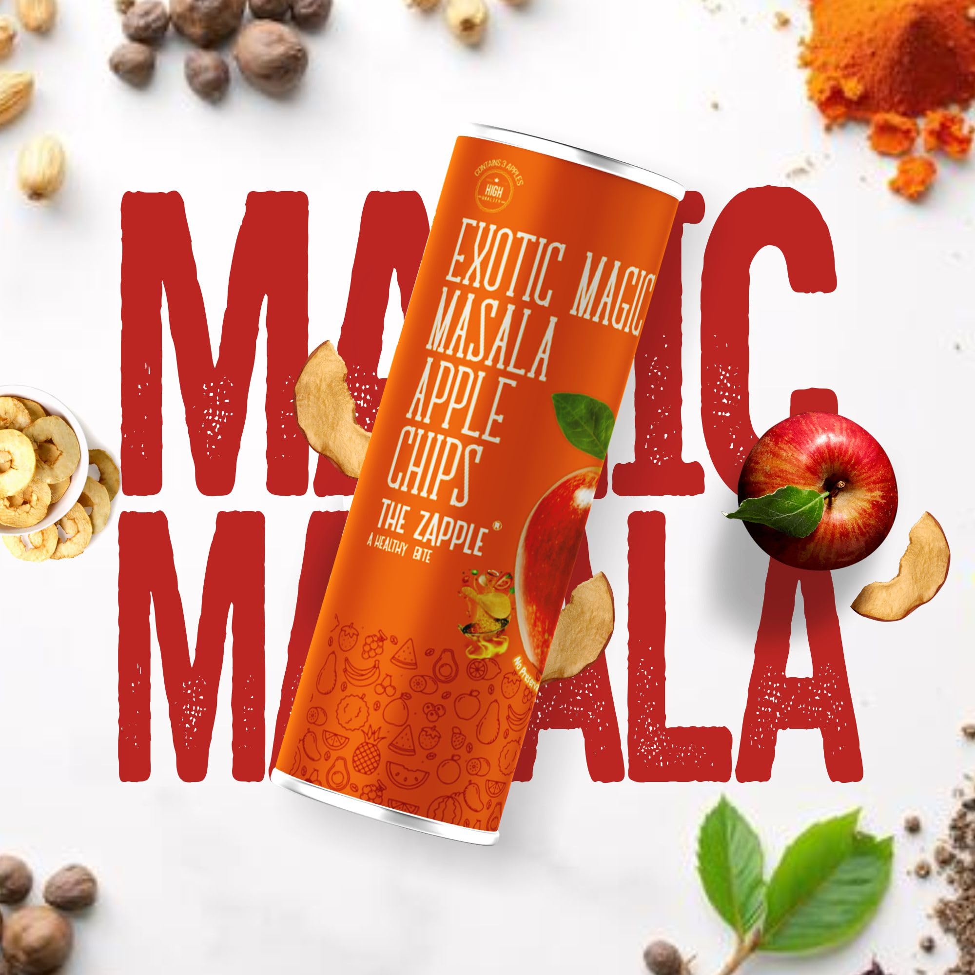 The Zapple Exotic Dried Apple Fruit Chips - Magic Masala Flavour