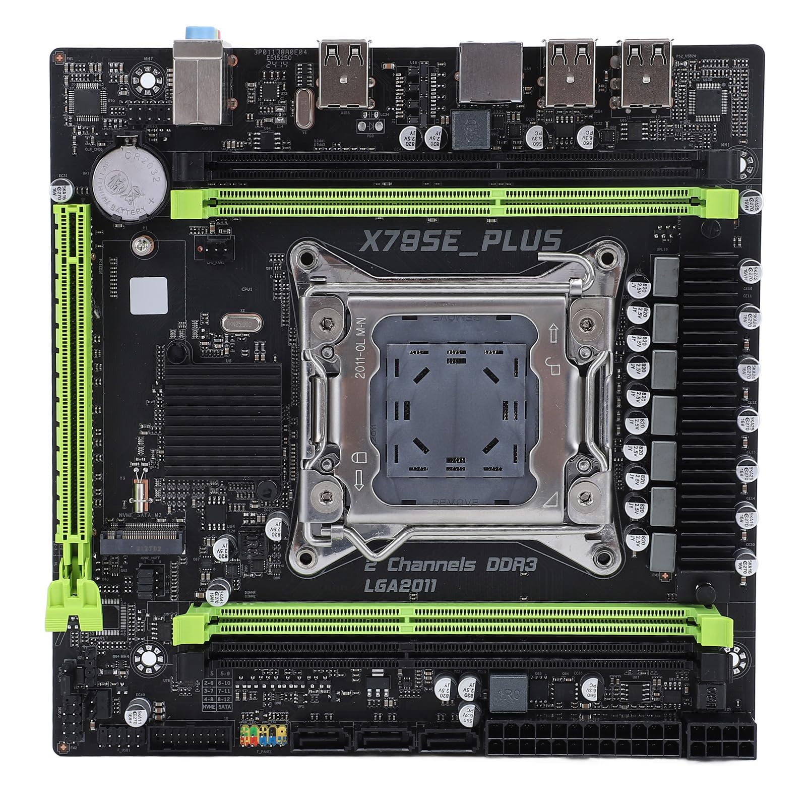 NVME M.2 X79SE Plus LGA 2011 Motherboard for E5 V1 V2, PCIe 3.0X16, Gigabit Ethernet, 8 Layer PCB, for Home, Office, Gaming, 4xDDR3 up to 128G, USB2.0