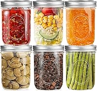 Melcars 16oz Wide Mouth Mason Jars 6-Pack with Airtight Lids, Bands, Labels & Marker - Canning, Fermenting, Jam, Storage