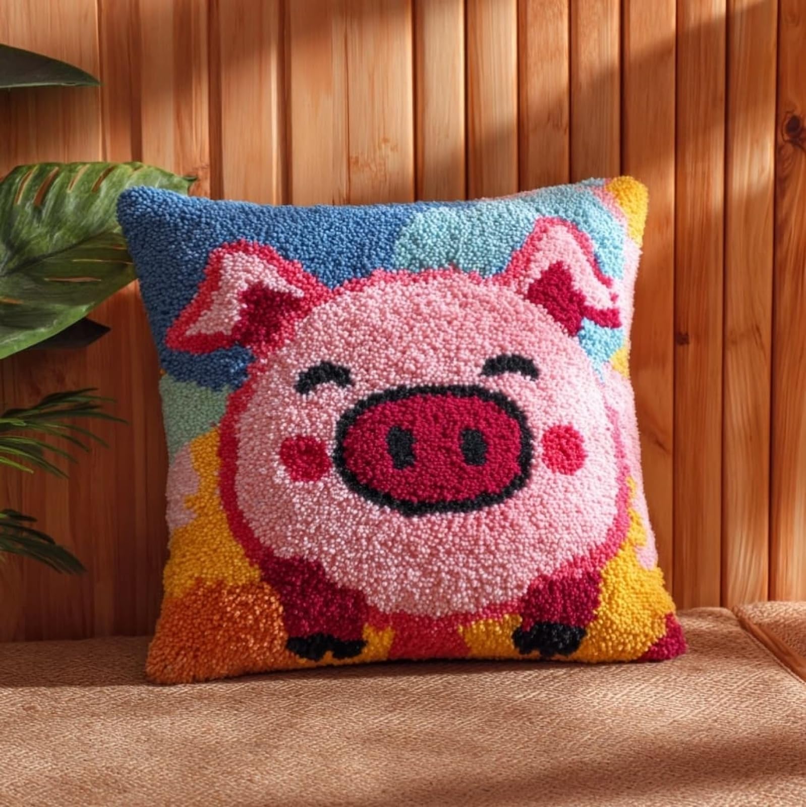 WallustrioaW 43x43cm DIY Latch Hook Cushion Kit,Animal Pig